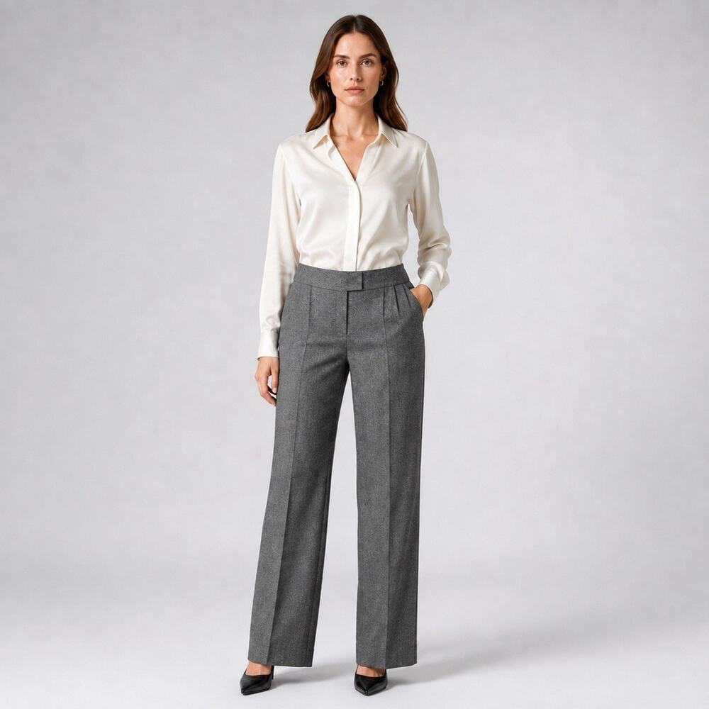 Burberry London Womens US 8 Gray Wool Blend Wide Leg Dress Pants Trousers Italy